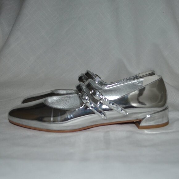 $895 Sz 37.5 7 Christian Louboutin Sweet Jane Silver Patent Mary Jane Flats - Picture 1 of 12